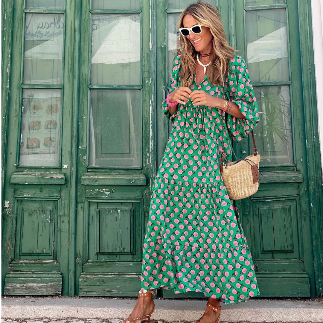 CASSANDRA - WOMEN'S GEOMETRIC PRINT HIGH-LOW DRESS