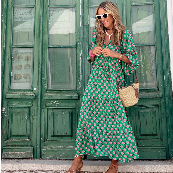 CASSANDRA - WOMEN'S GEOMETRIC PRINT HIGH-LOW DRESS