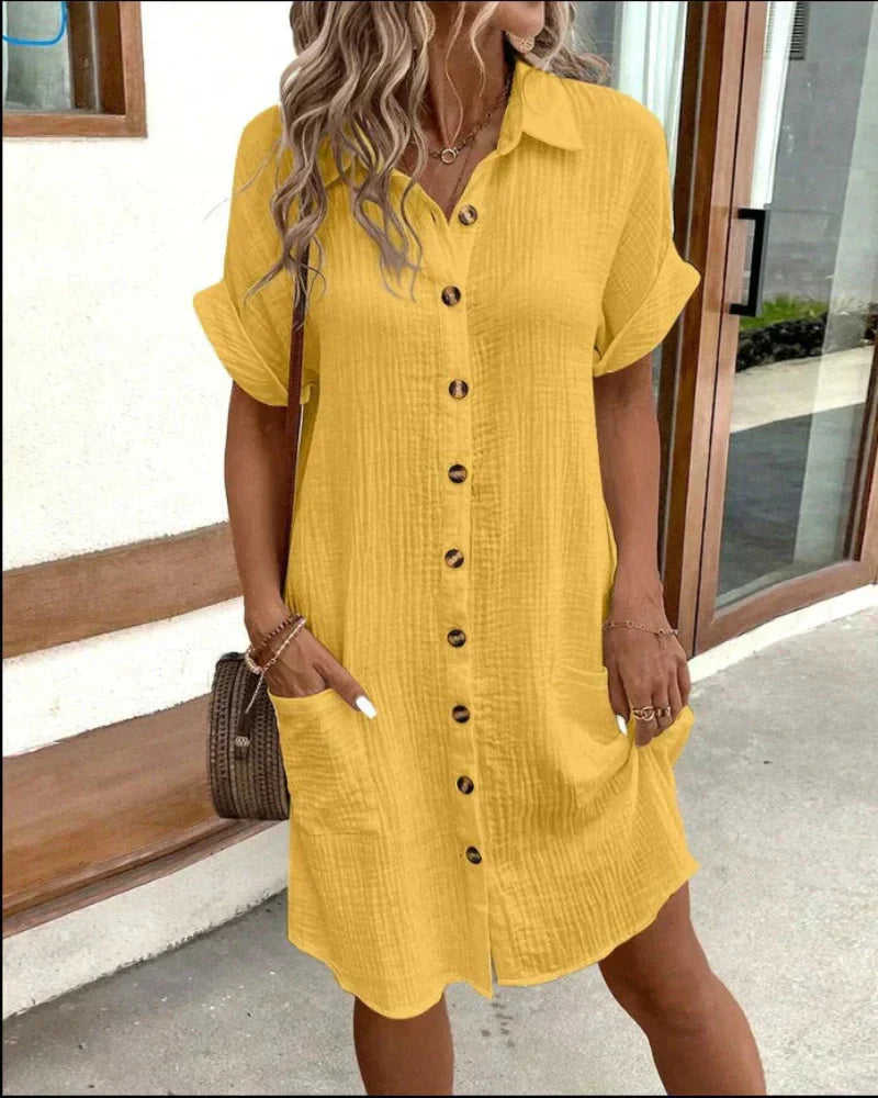 HAILEY - WOMEN’S RETRO COTTON LINEN SHIRT DRESS