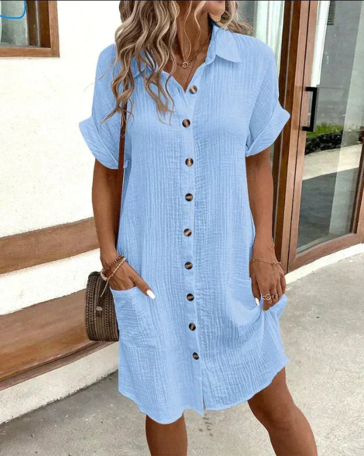 HAILEY - WOMEN’S RETRO COTTON LINEN SHIRT DRESS