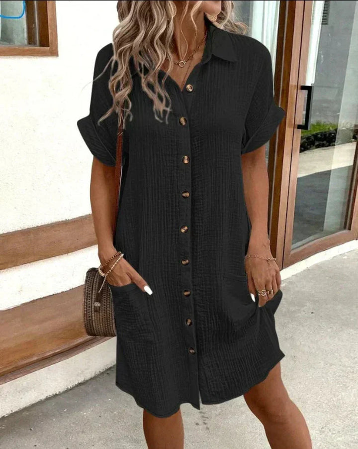 HAILEY - WOMEN’S RETRO COTTON LINEN SHIRT DRESS